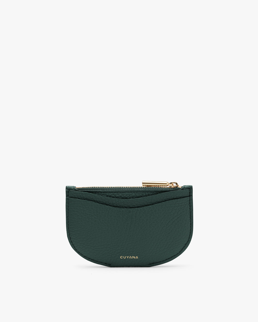 Small semi-circle coin pouch with zipper.