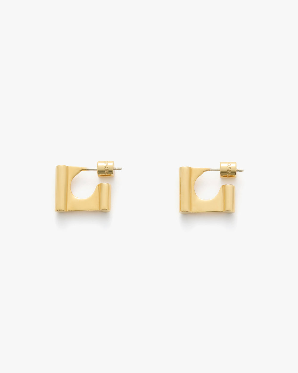 Pair of square-shaped earrings with cutout design.