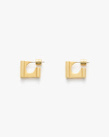 Pair of square-shaped earrings with cutout design.