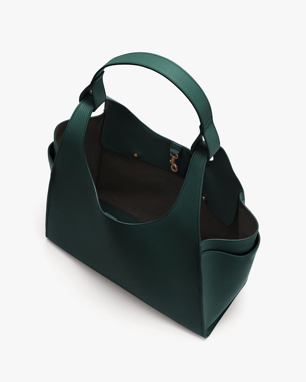 Handbag with wide handle and open top view.