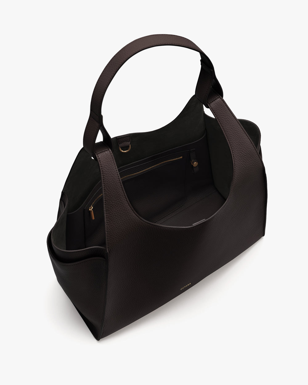Large open tote bag with interior pockets and wide handles
