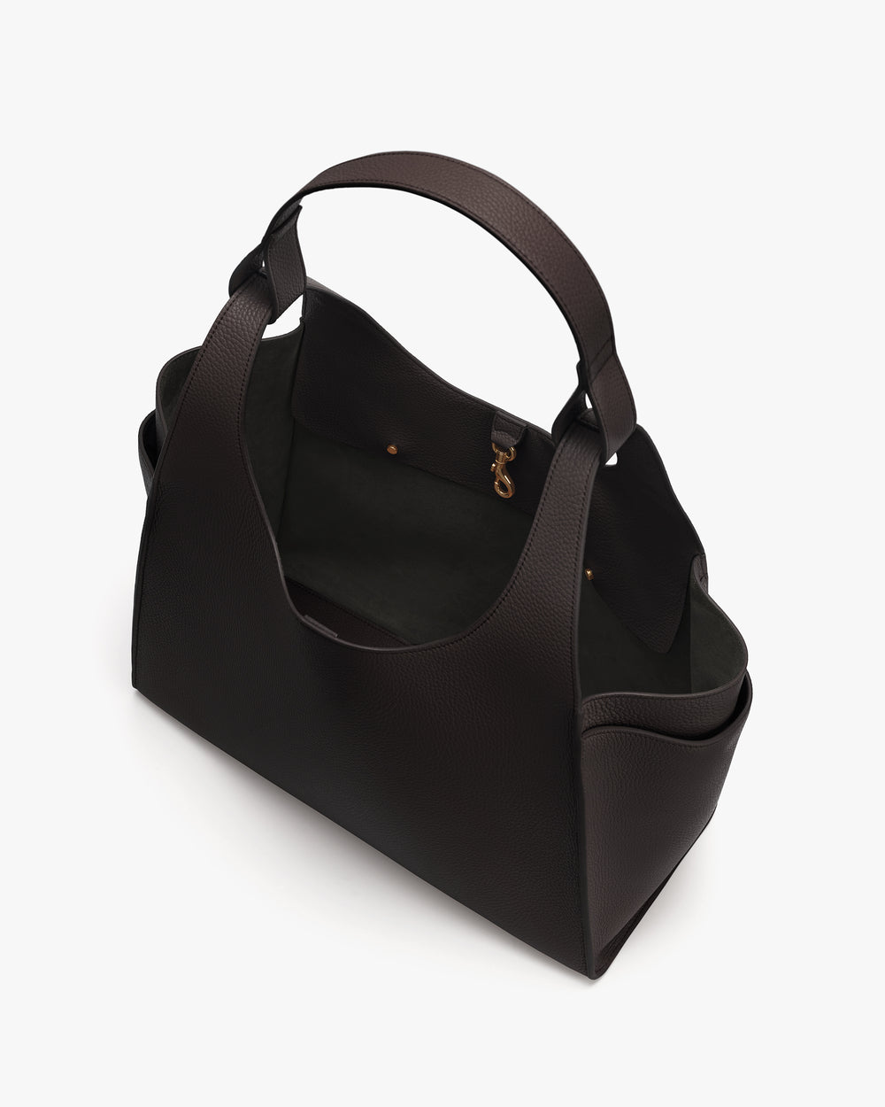 Open tote bag with curved handles and visible interior.