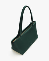 Tote bag with long straps and a zipper closure.
