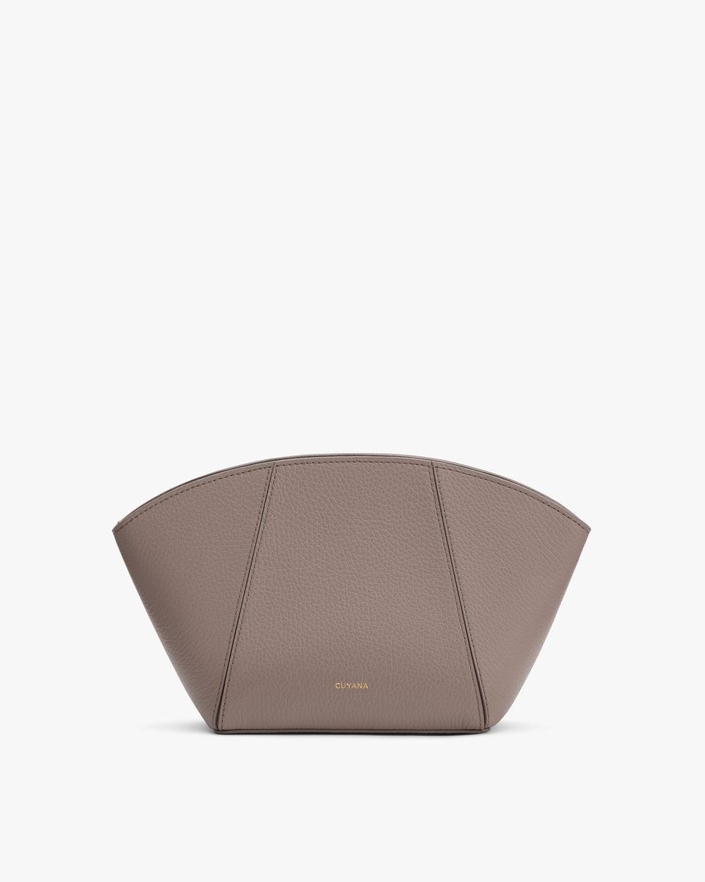 Handbag with arch shape and small logo.