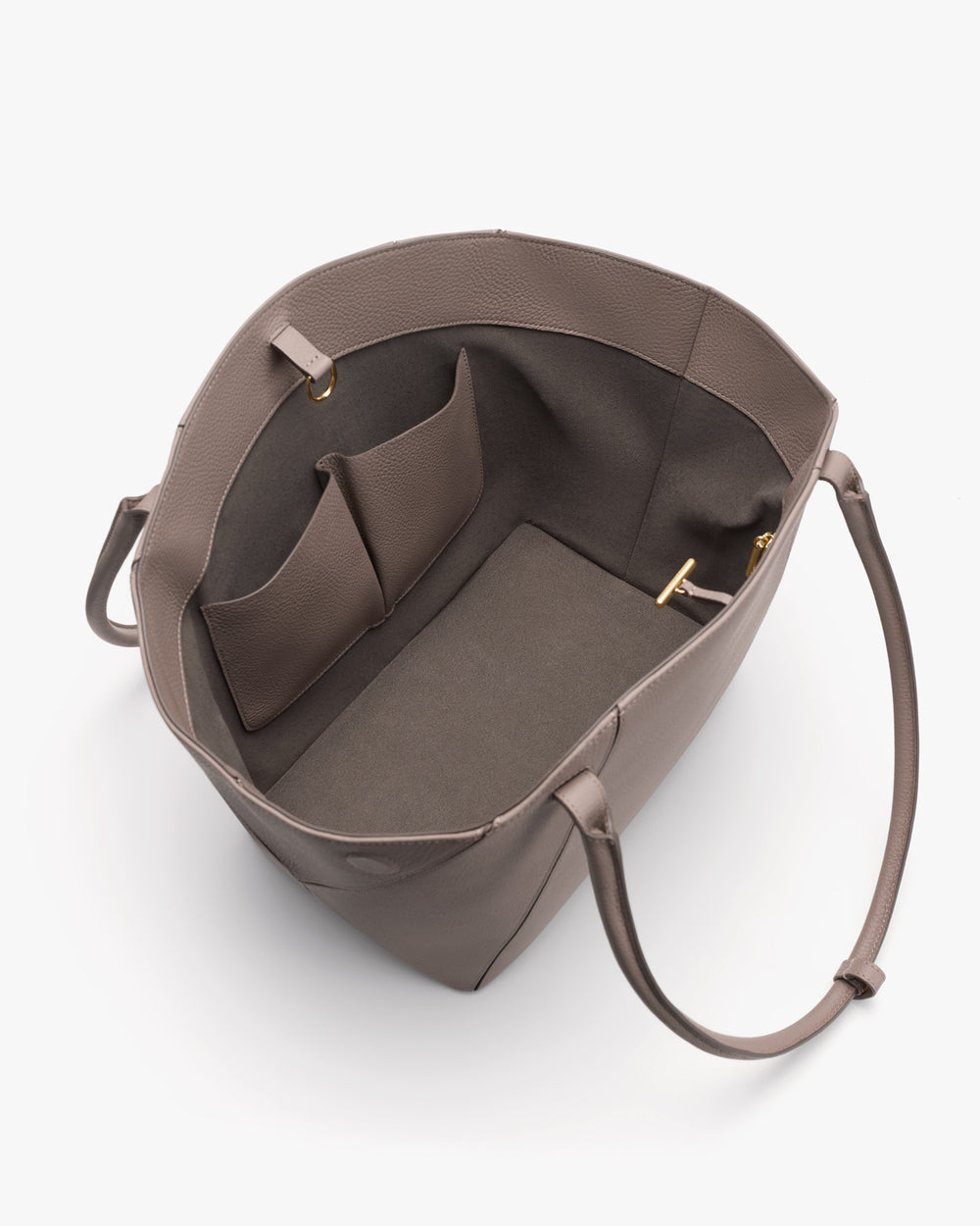 Open tote bag with shoulder straps and interior pockets.