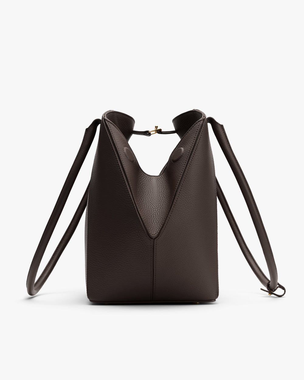 Structured handbag with a top handle and adjustable straps.