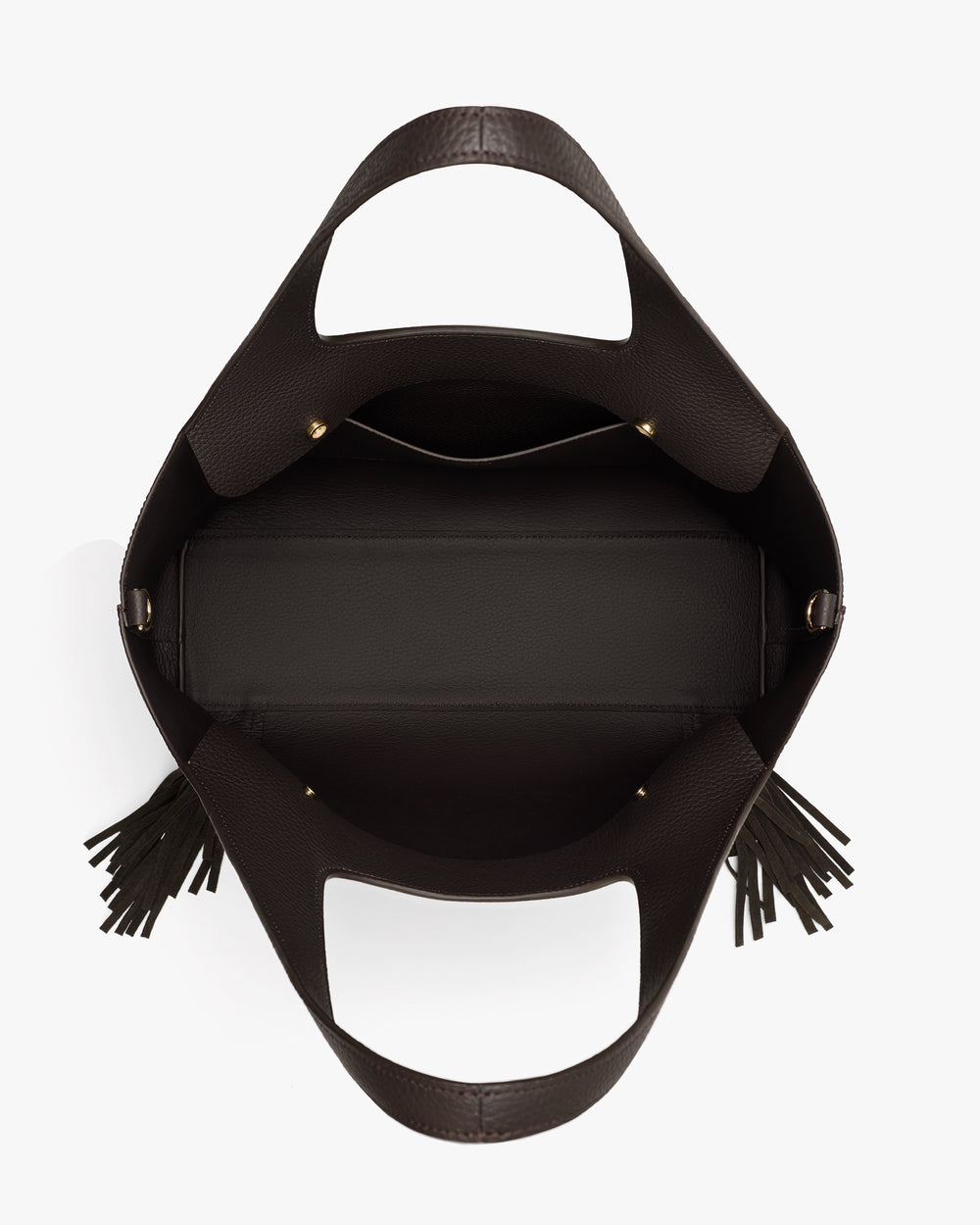 Open bag with handles and tassel details.