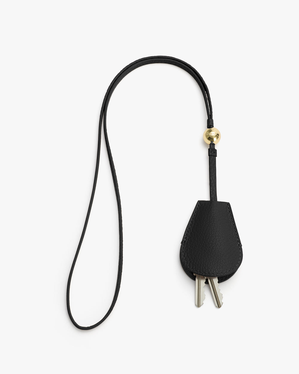 Key holder with long strap and metal key inserts.