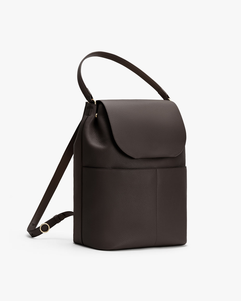 Backpack with a top handle and two straps.