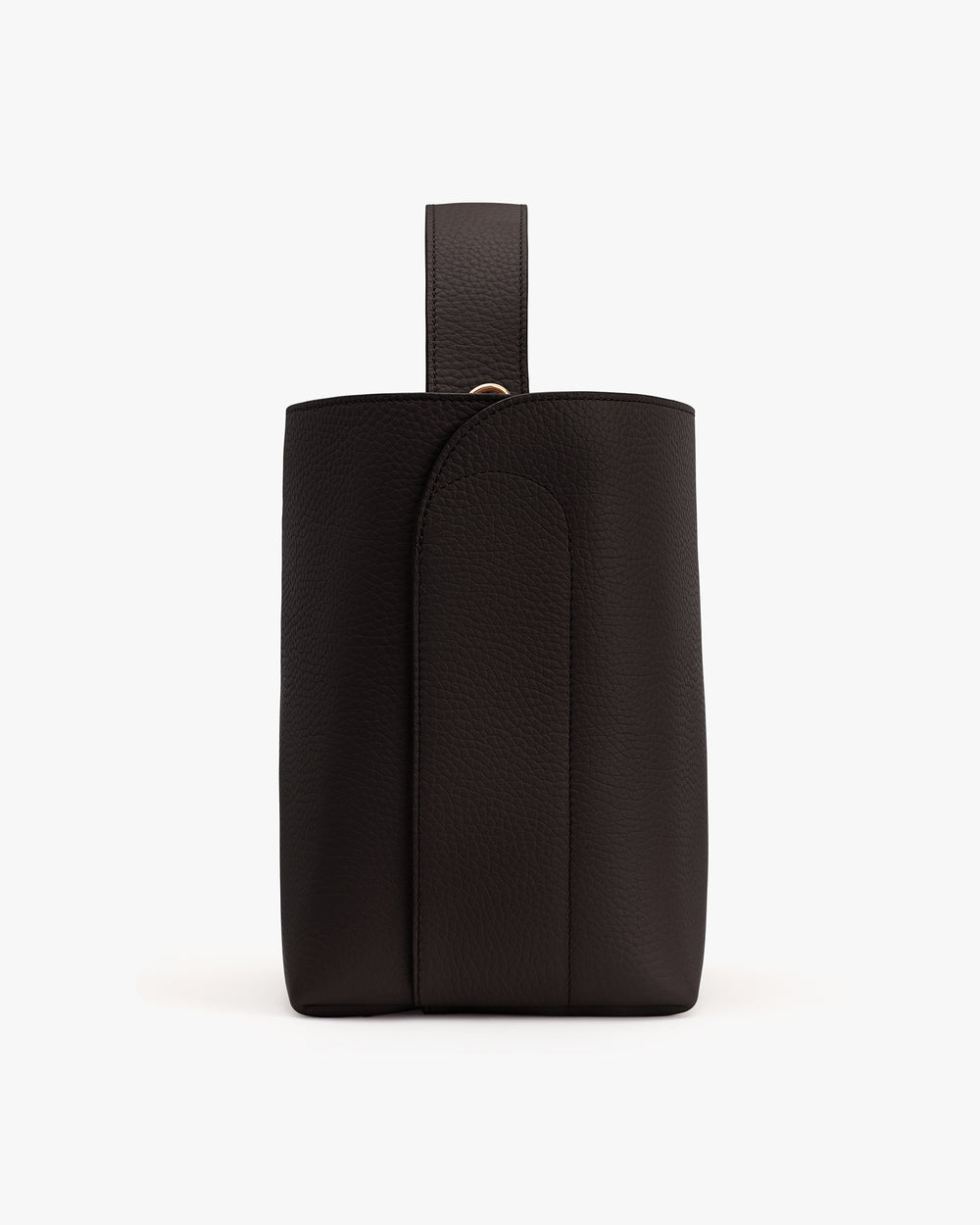 Small leather pouch with handle and button closure