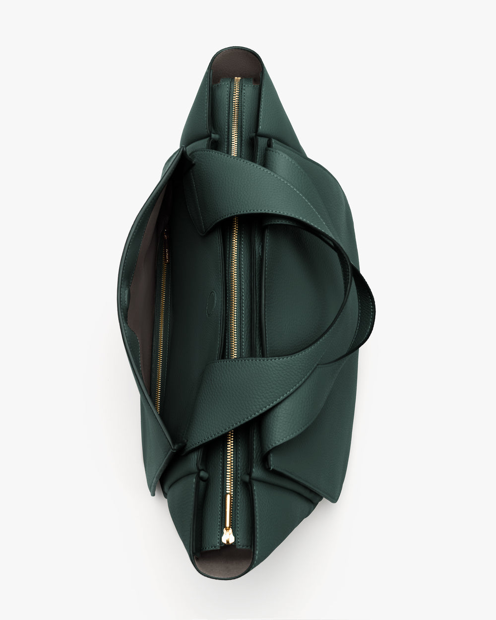Top view of an open travel bag with visible zippers.