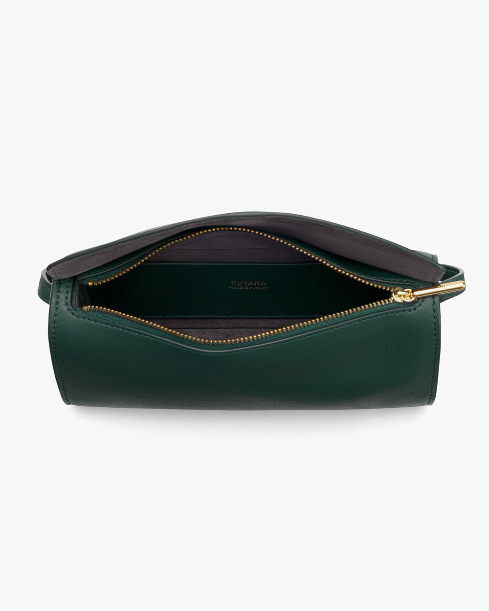 Open zippered travel bag showing interior pocket.