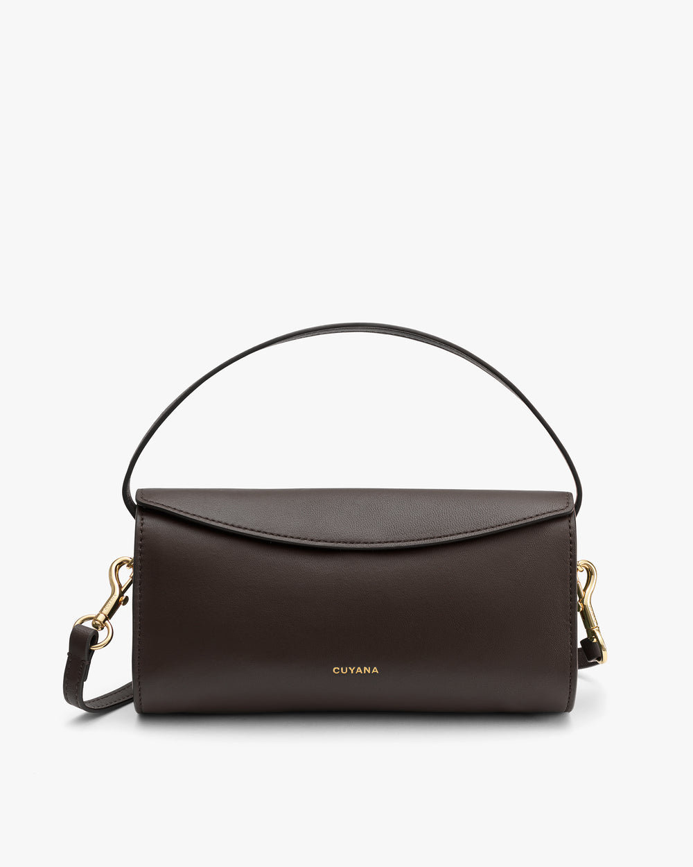 Rectangular handbag with a top handle and detachable strap.