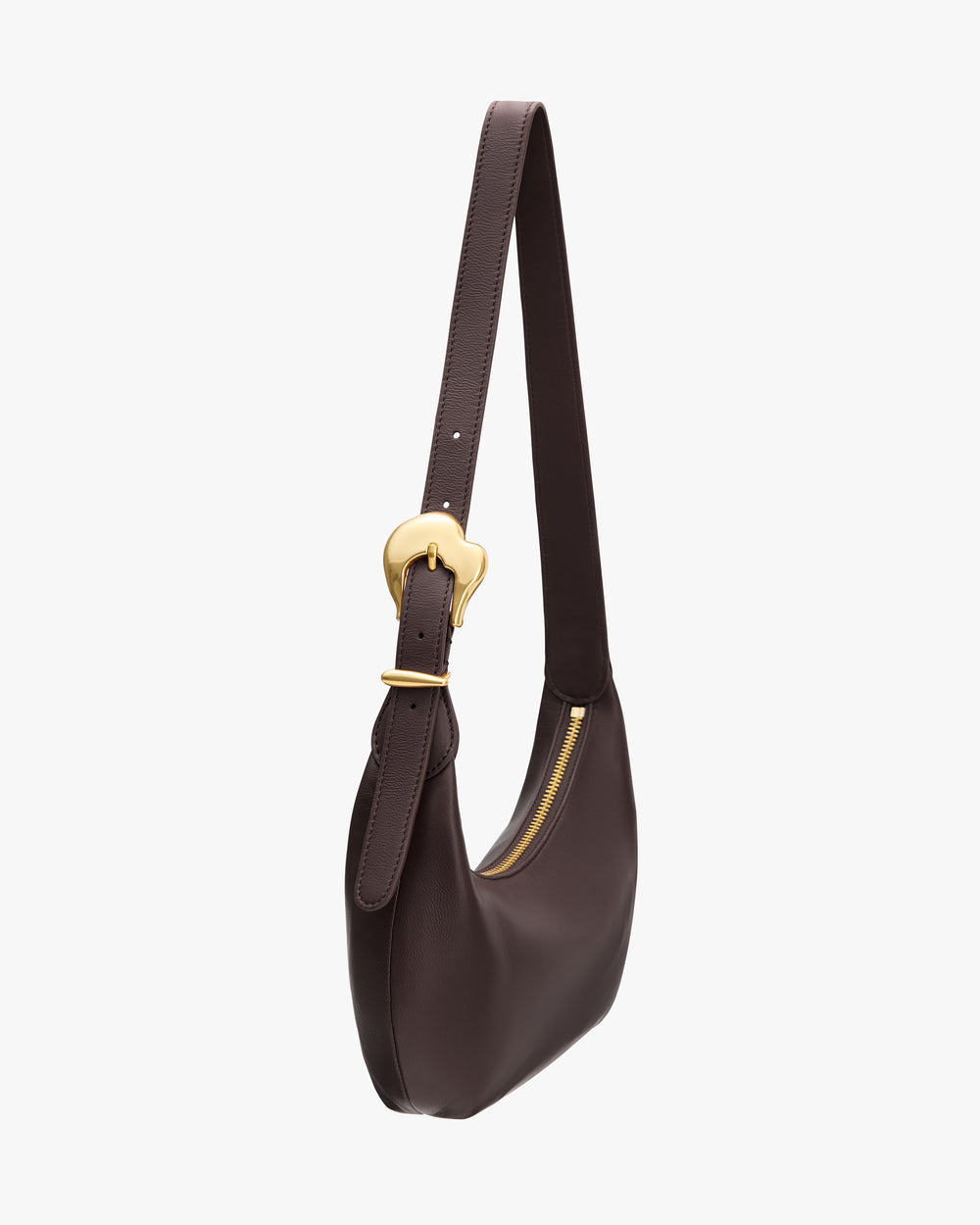 Shoulder bag with a gold buckle and adjustable strap.