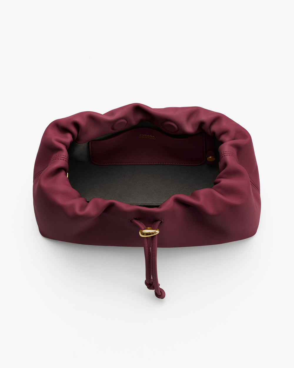 Open bag with drawstring and spacious interior.