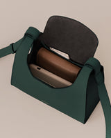 Open handbag showing a wallet and smartphone inside.