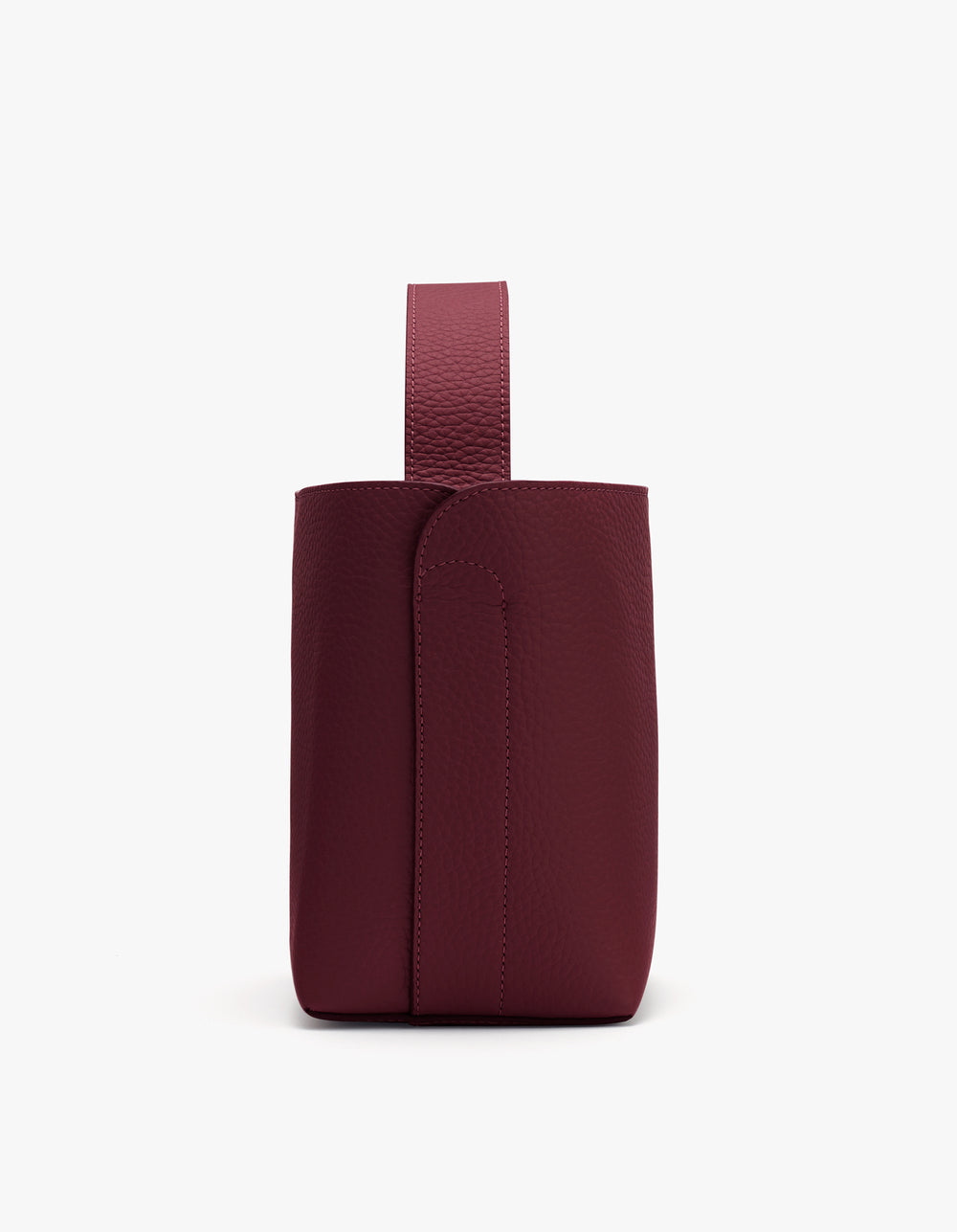 Small bag with short handle standing upright.