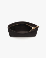 Open zippered pouch viewed from above