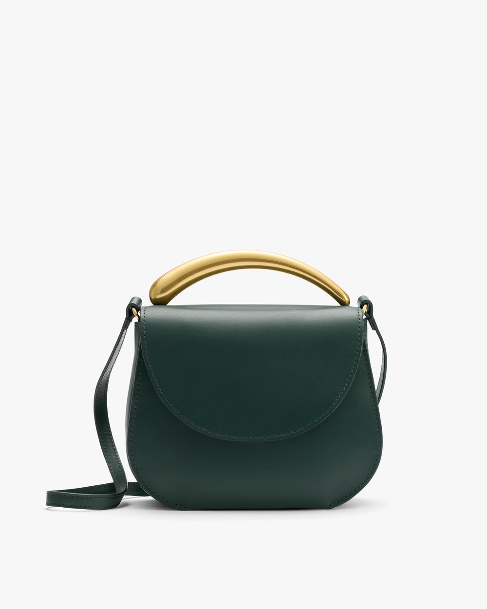 Handbag with a curved handle and a shoulder strap.