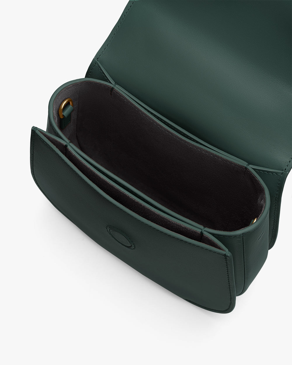 Open handbag with interior compartments visible