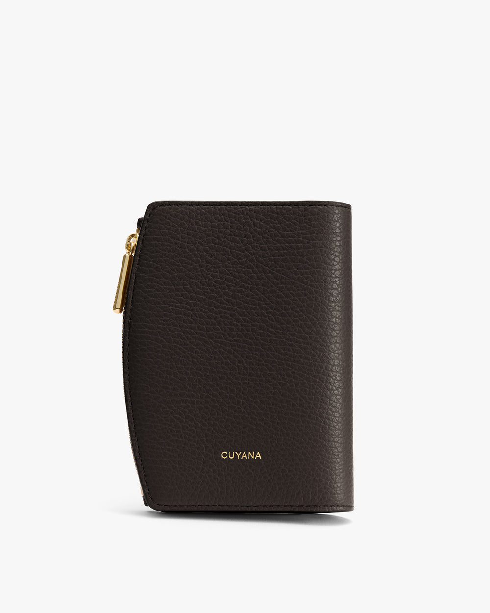 Small zippered wallet with a logo on the front.