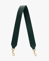 Bag strap with croc-embossed leather and metal clasps.