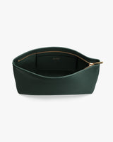 Open zippered pouch with interior pocket and visible lining