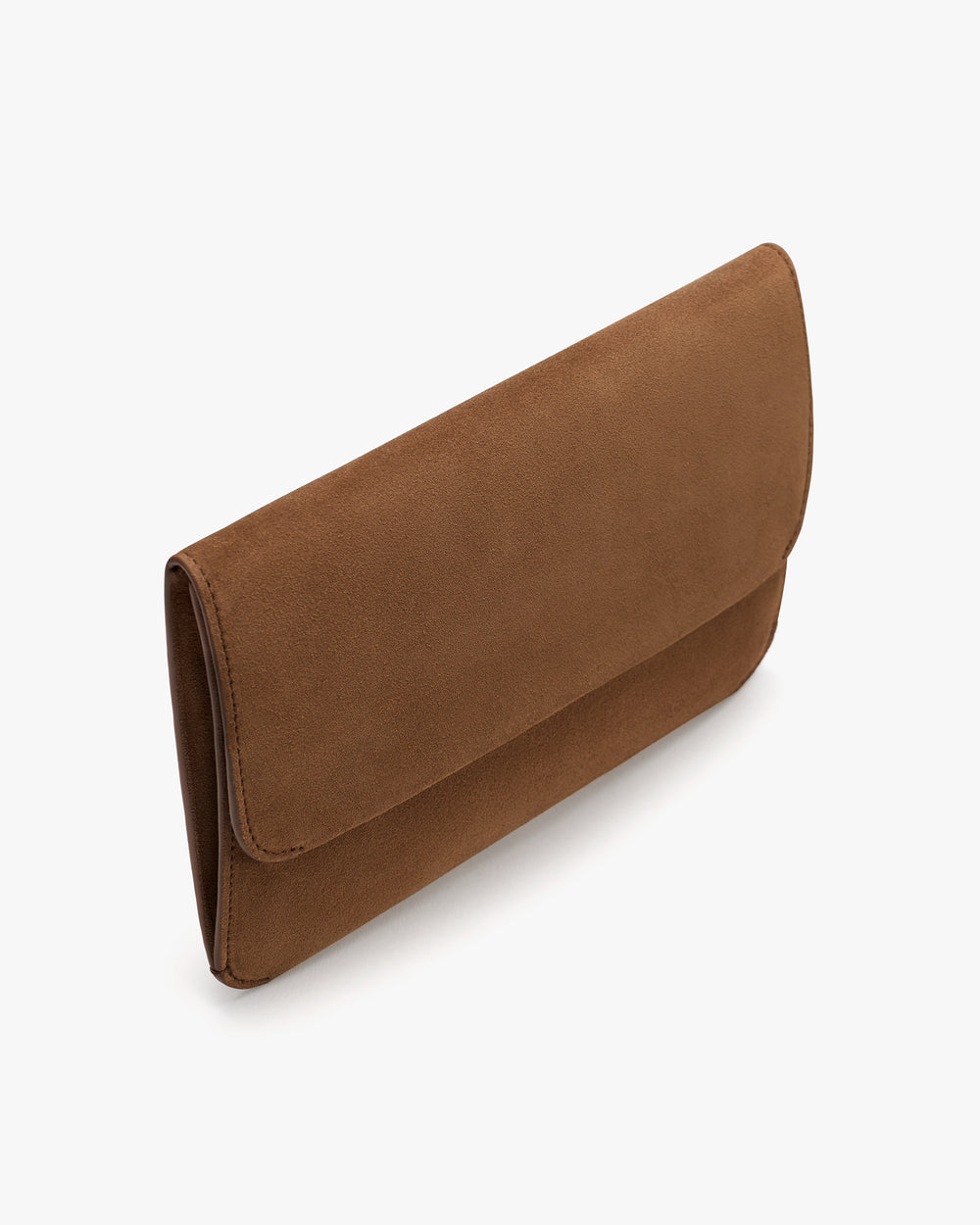Rectangular clutch bag with a flap closure.