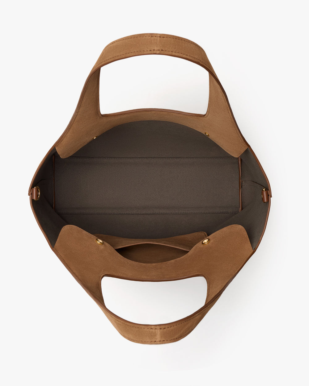 Open top view of a tote bag with wide handles and spacious interior.