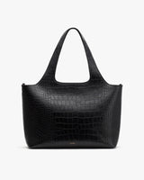 Tote bag with croc-embossed leather design and two handles.