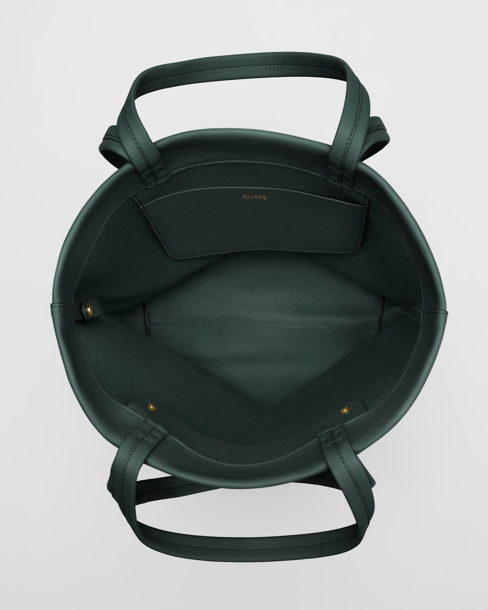 Open tote bag with handles and interior pocket viewed from above.