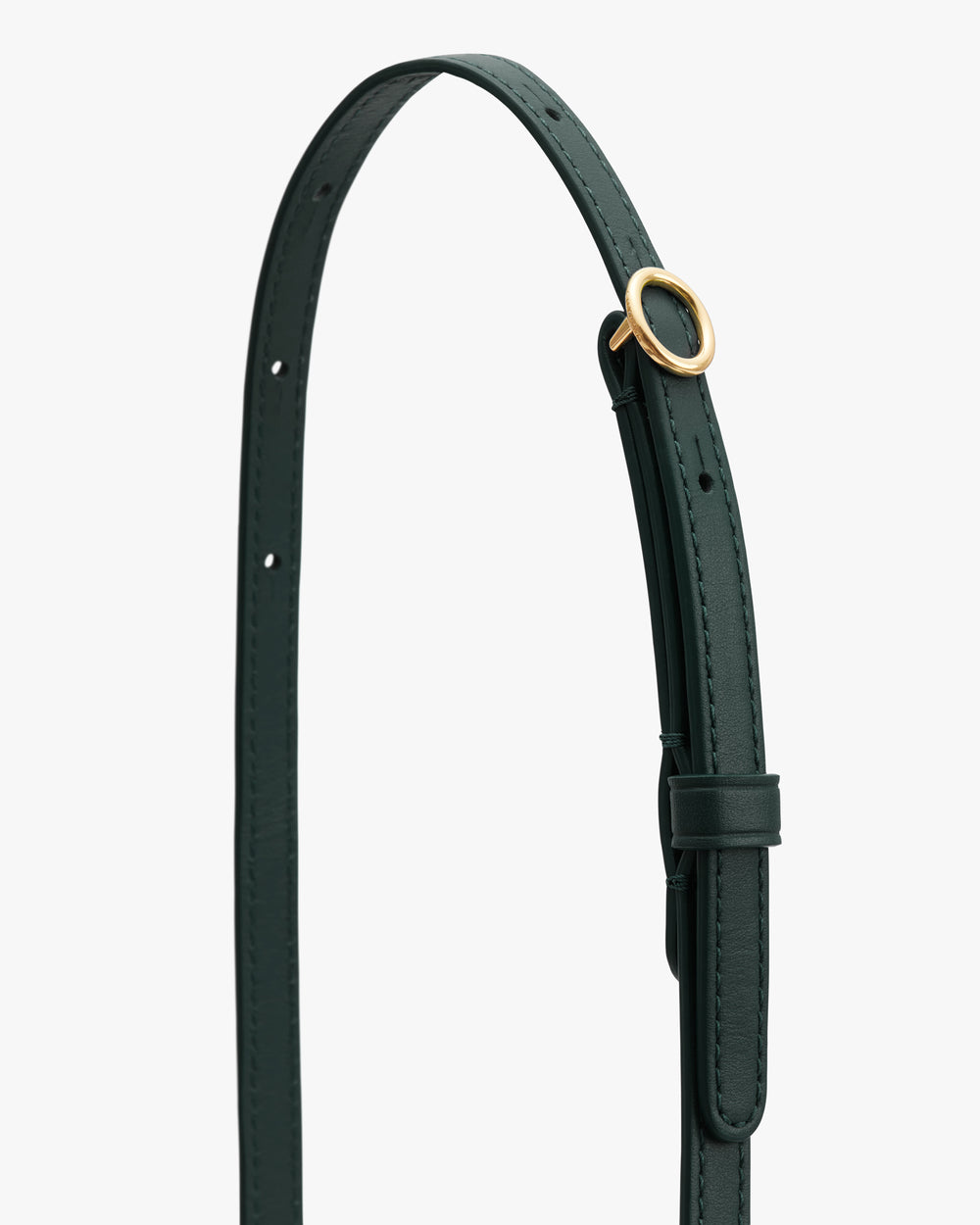 Thin adjustable strap with a buckle and multiple holes.