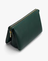 Pouch with zipper viewed from above angle.
