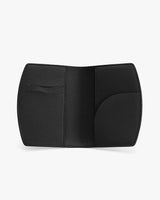 Open wallet with multiple card slots and simple design.