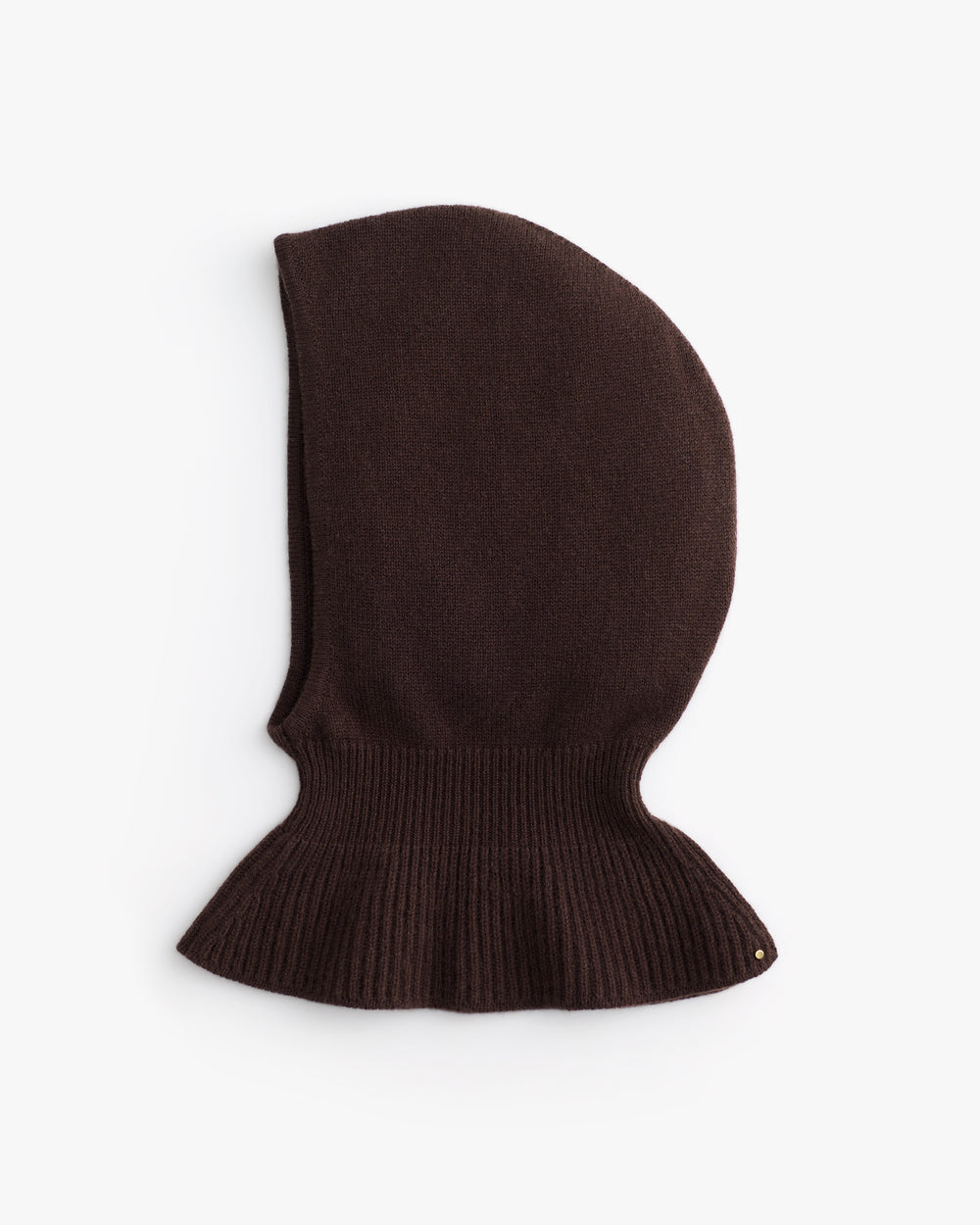 Knitted hood with ribbed edge design.