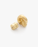 Earring with a knot design and a cylindrical back piece.