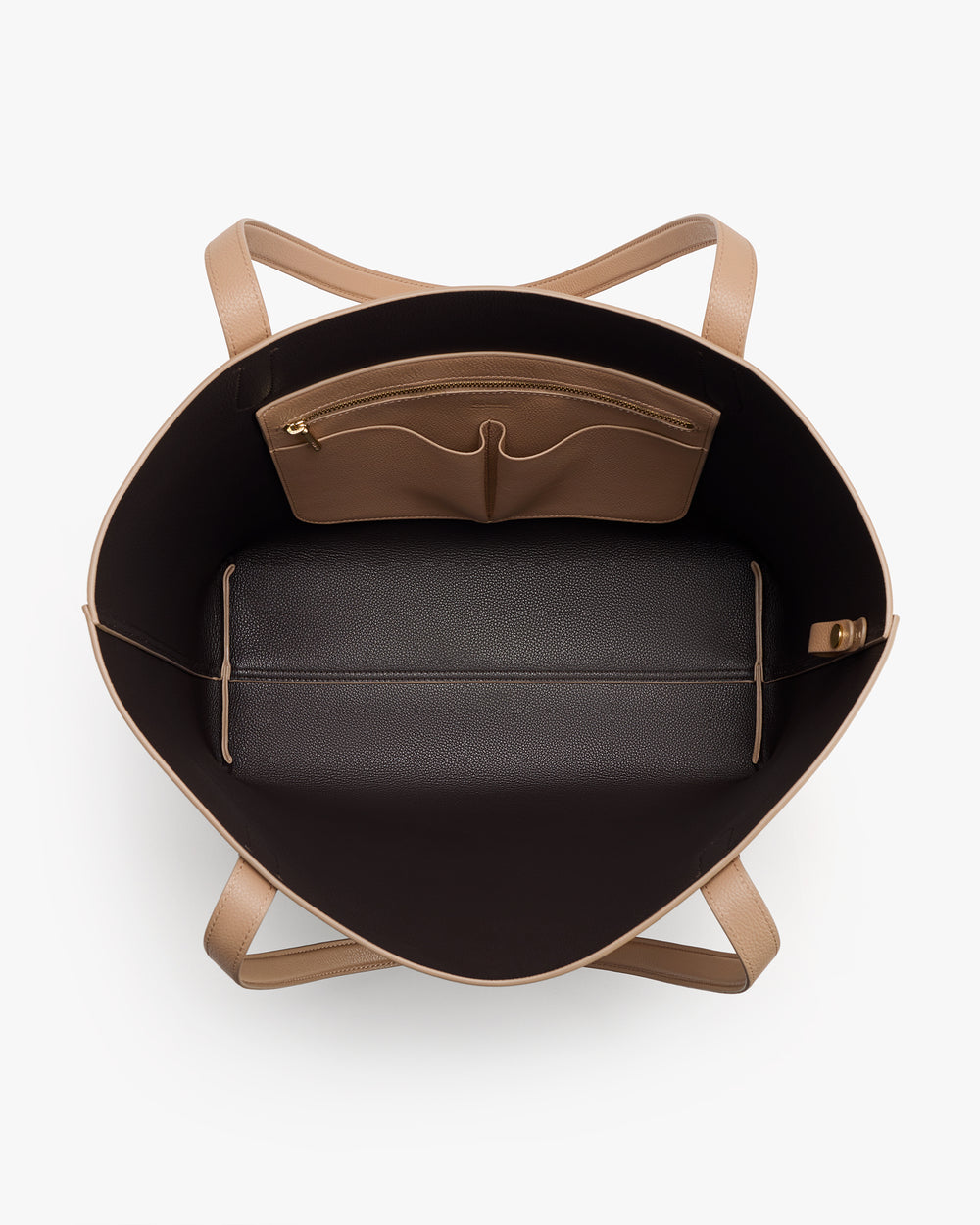 Open tote bag with interior pocket viewed from above.
