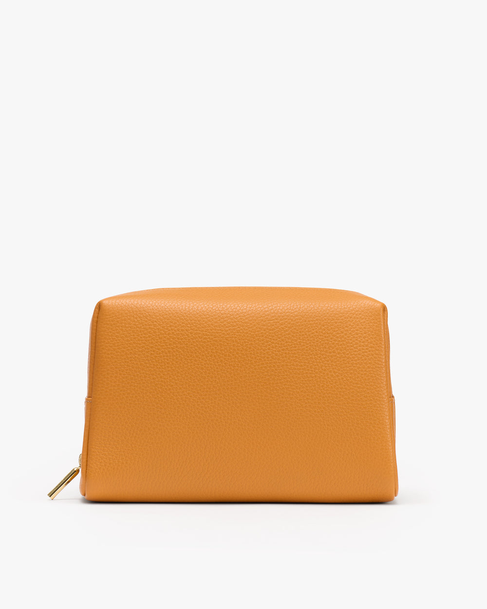 Rectangular leather pouch with a zipper on the side.