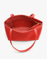 Open tote bag with zipper and inner pocket.