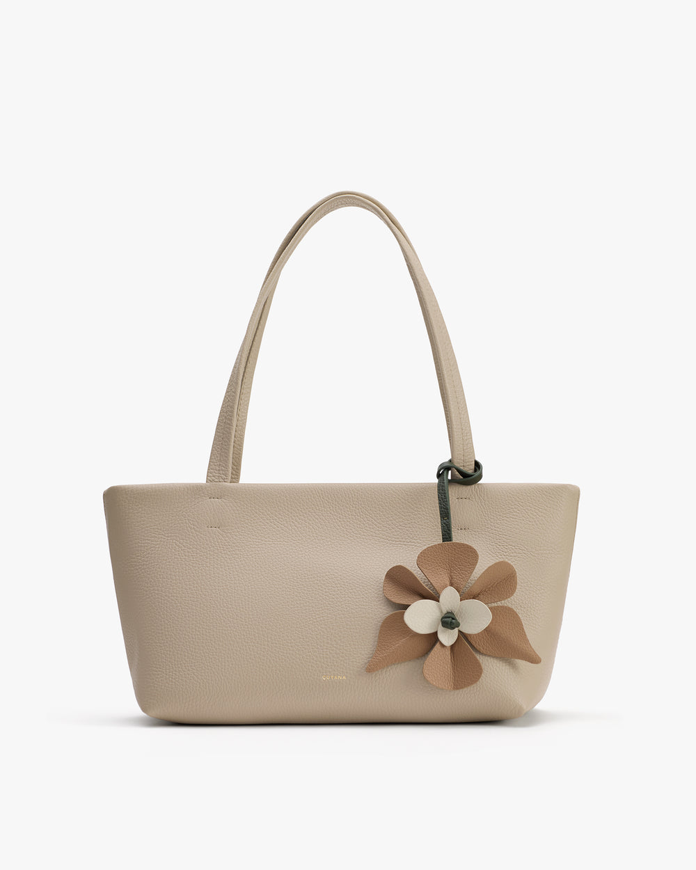 Handbag with floral decoration and two handles.
