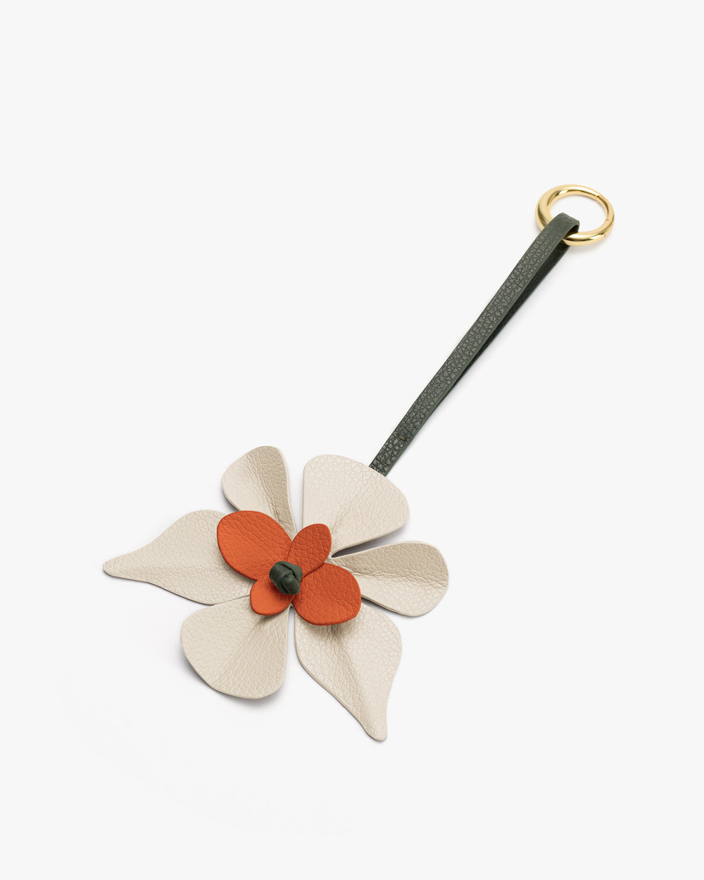 Flower-shaped keychain with a strap and metal ring.