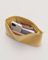 Open pouch with phone, book, and small items inside.