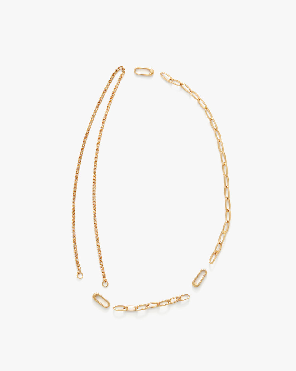 Two gold chain necklaces with separate chain links.