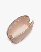 Open zippered pouch with spacious interior and side pocket.