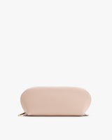 Oval pouch with a zipper on a white background.