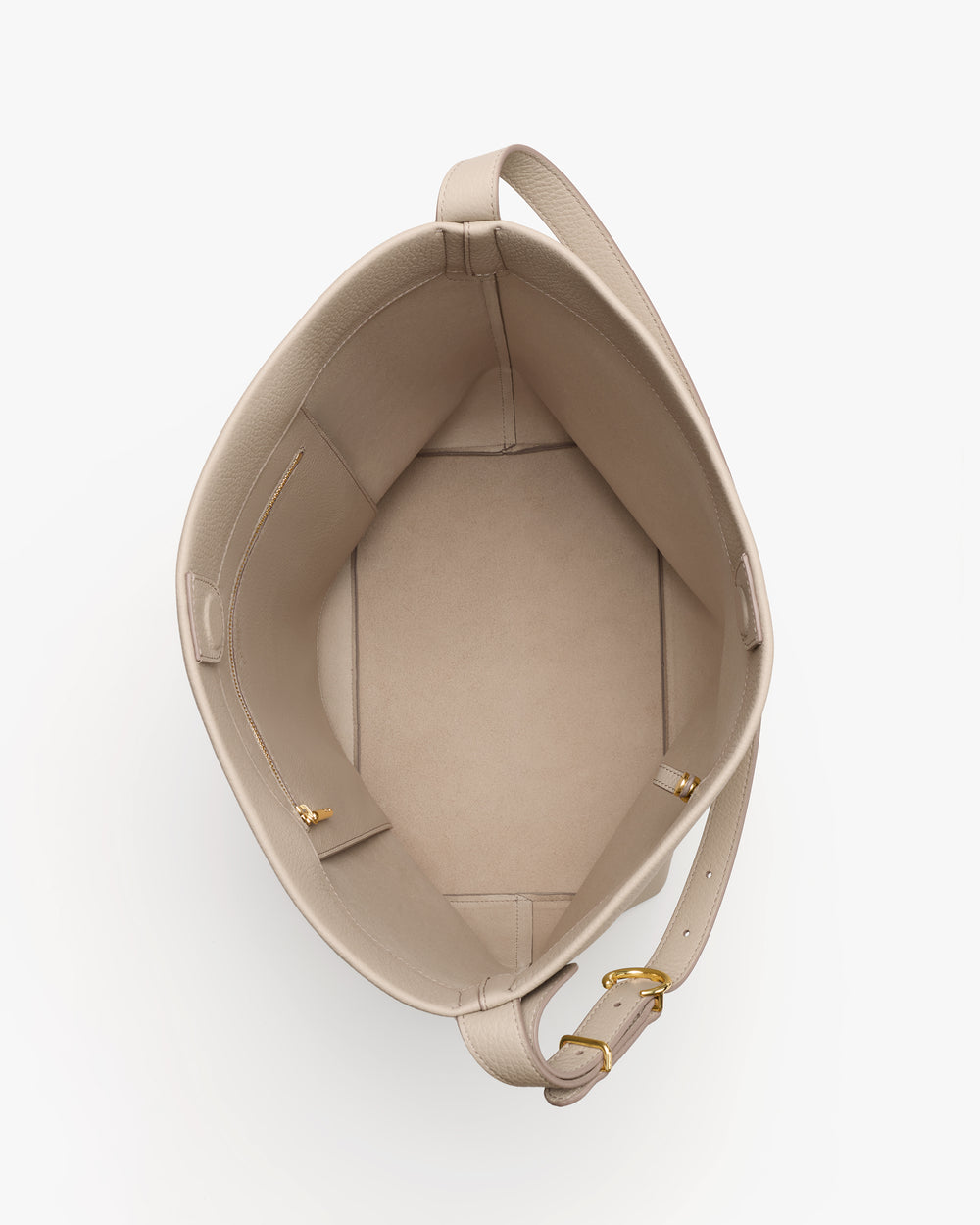 Open handbag with shoulder strap and small interior pocket.