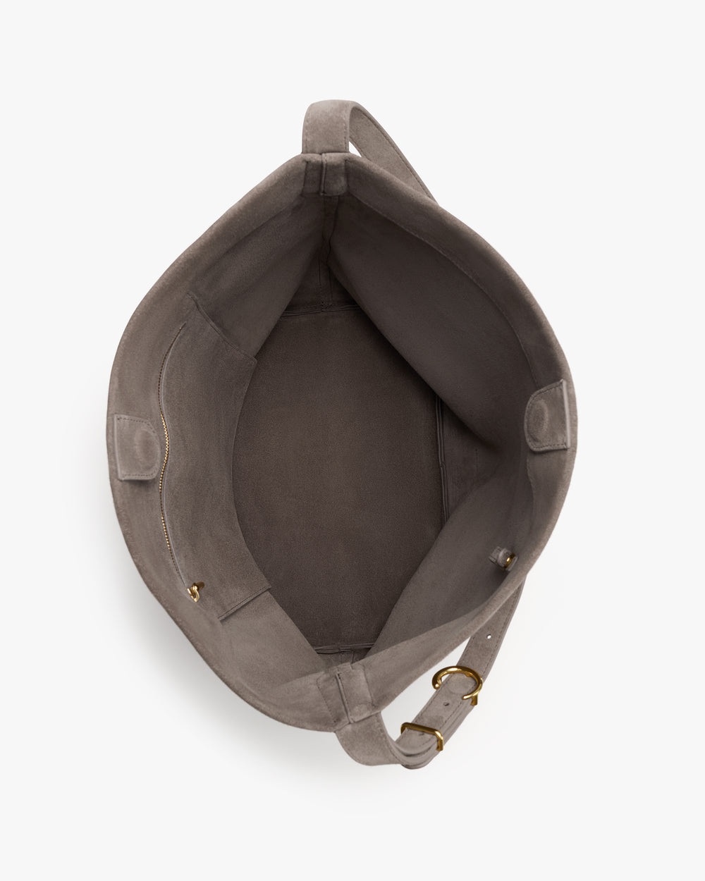 Open tote bag with interior view showing lining and a small pocket.