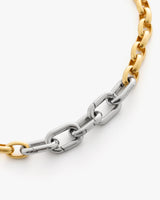 Two-tone chain necklace with interlocking links.