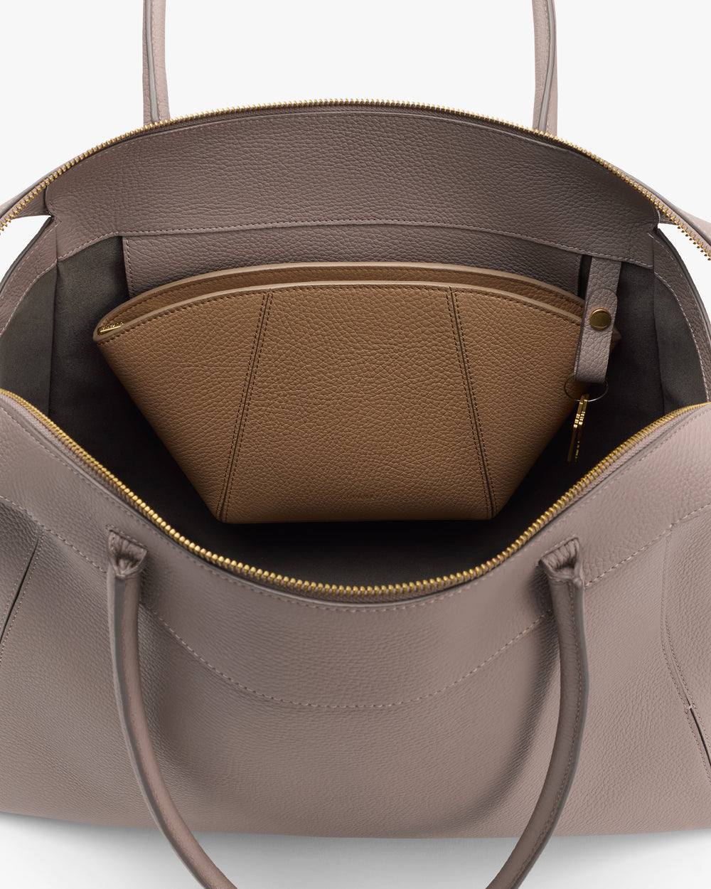 Open tote bag with a zippered pouch inside