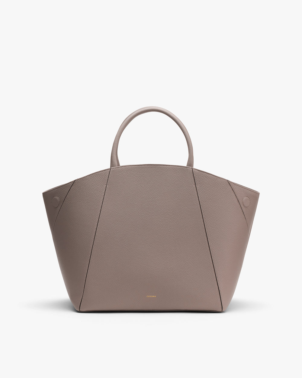 Tote bag with curved handles on white background.